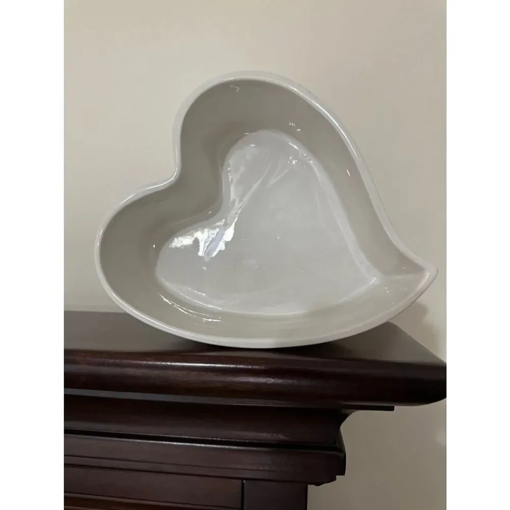 FTD White Pink Floral Heart Shaped Baking Dish Pottery Decor